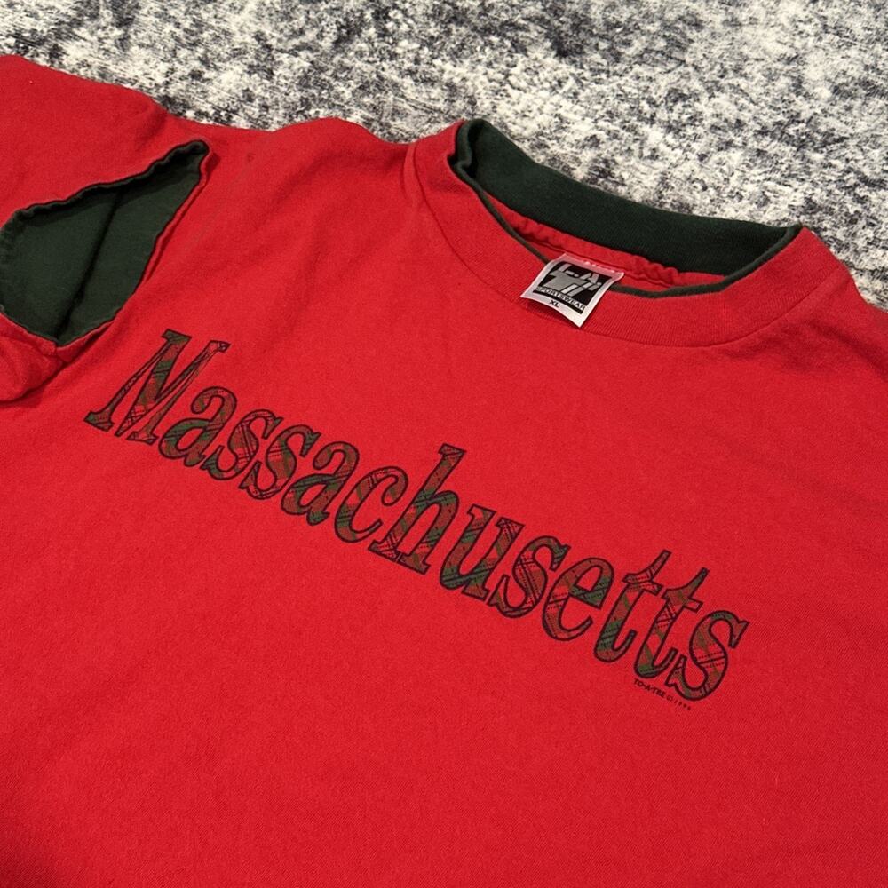 Size XL Vintage Sportswear Shirt Massachusetts Single Stitch Red Green Christmas